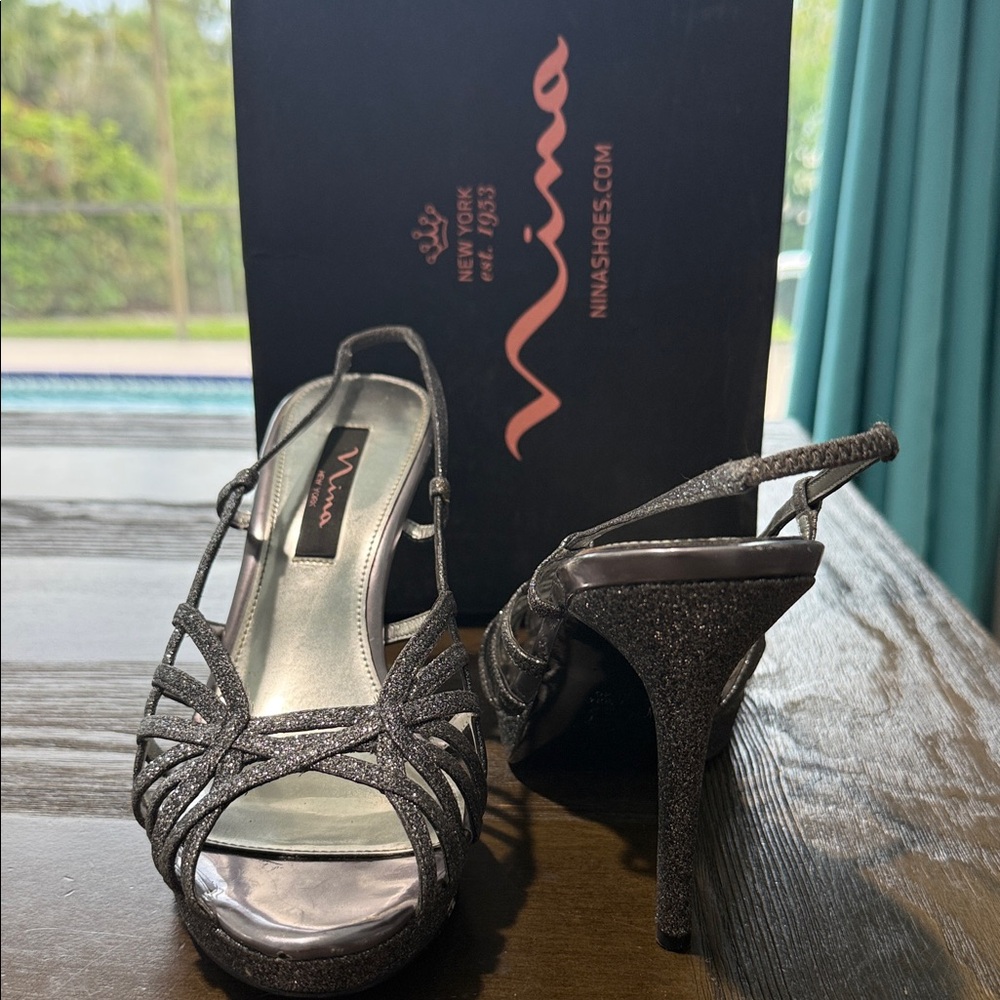 Nina Women's Sparkling Slingback Heels - Silver Glitter